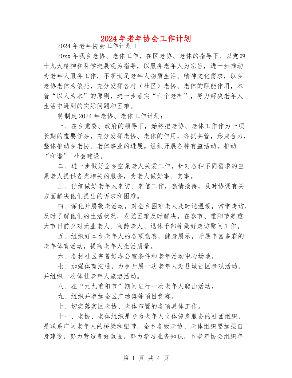2024年老年协会工作计划_第1页