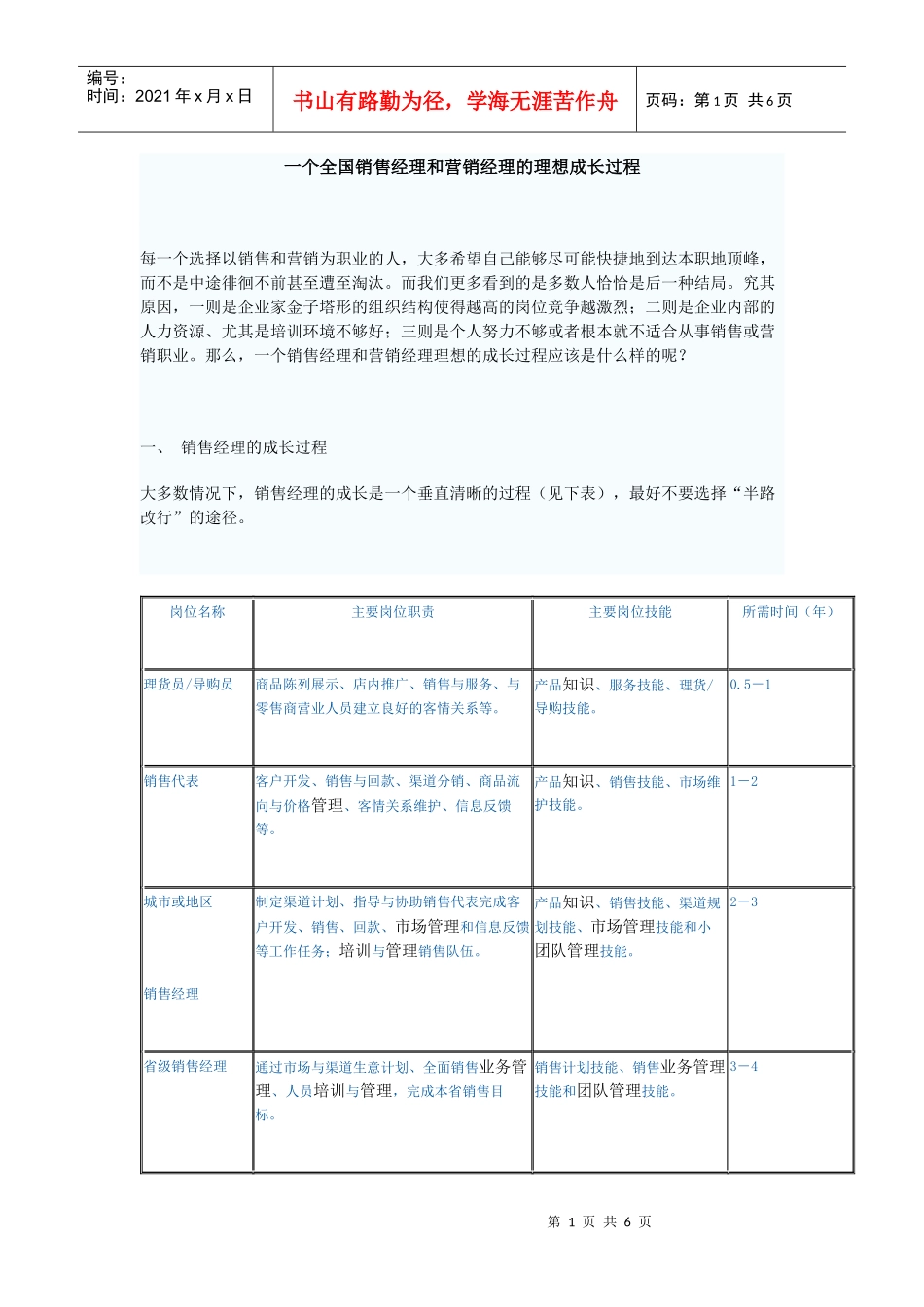 一个全国销售经理和营销经理的理想成长过程_第1页
