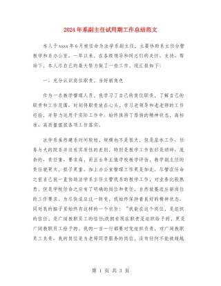 2024年系副主任试用期工作总结范文