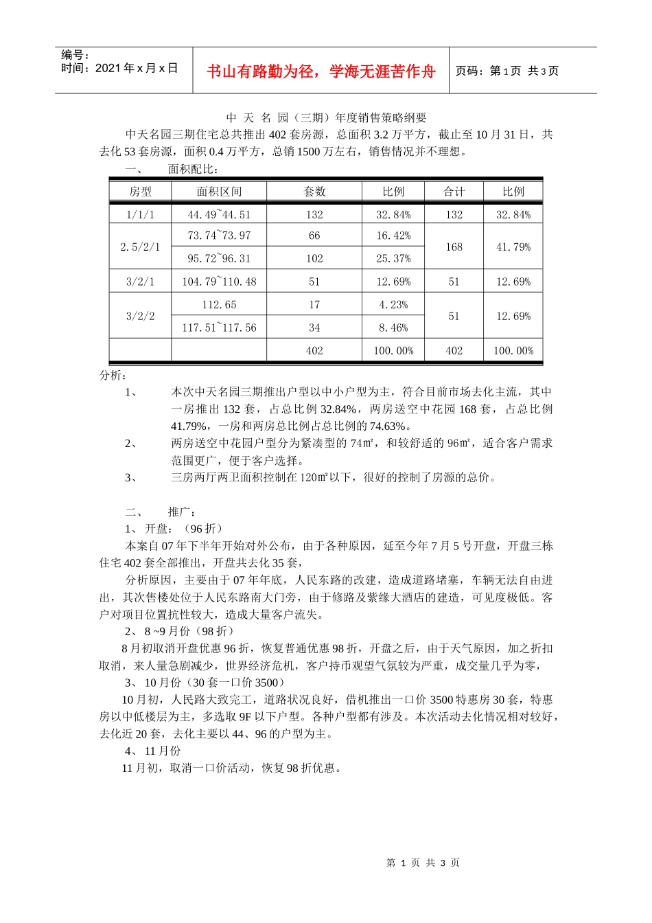 中天名园（三期）年度销售策略纲要_第1页