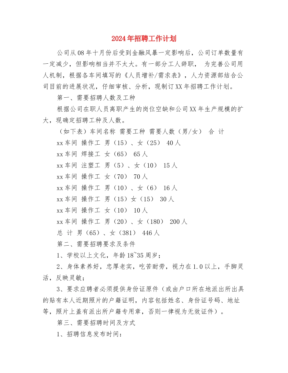 2024年招标月工作计划范文与2024年招聘工作计划汇编_第3页