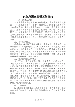 农业局团支管理工作总结