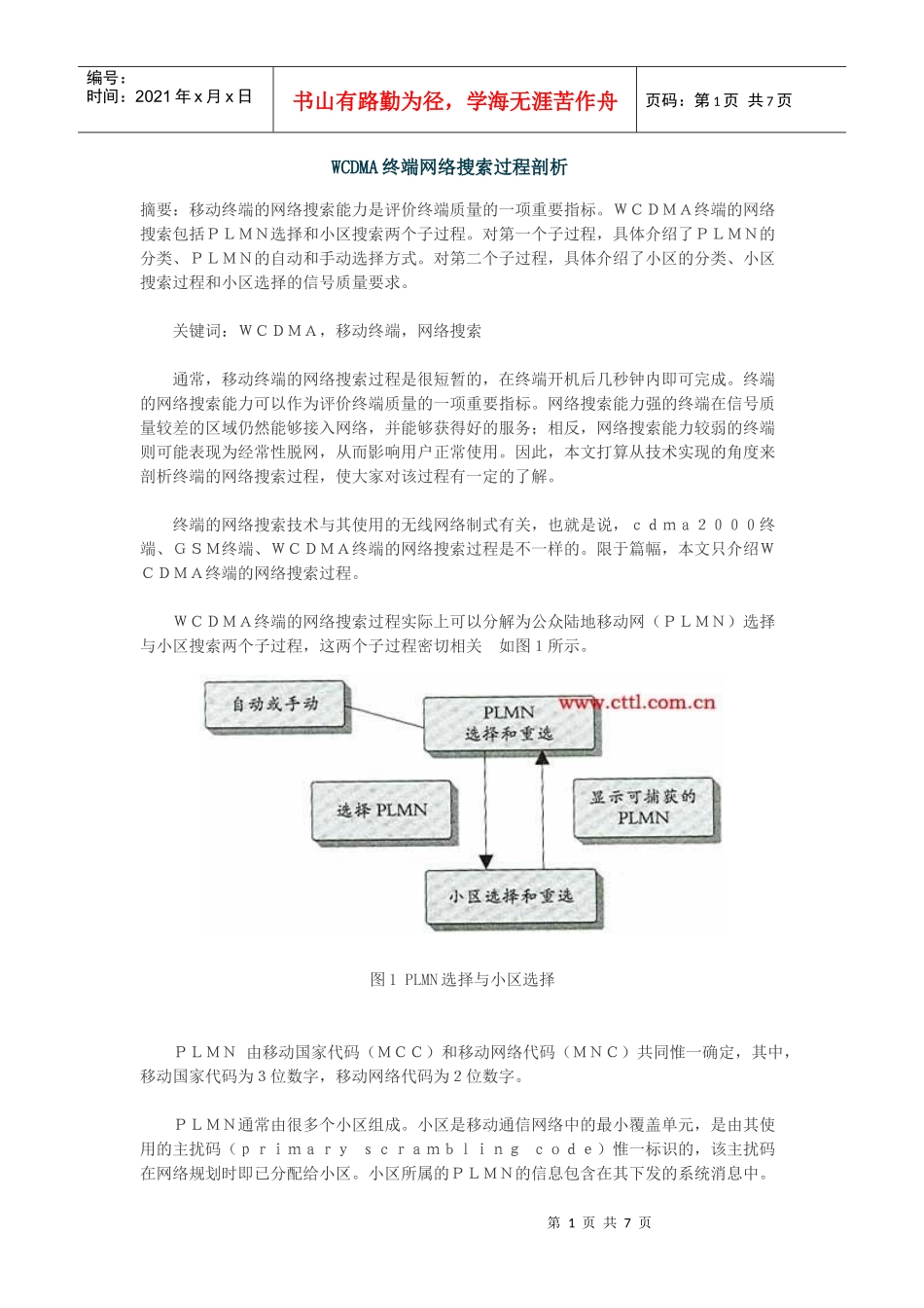 WCDMA终端网络搜索剖析_第1页