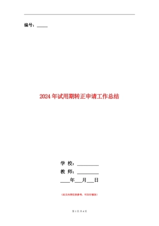 2024年试用期转正申请工作总结