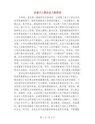 在省少工委全会上的讲话