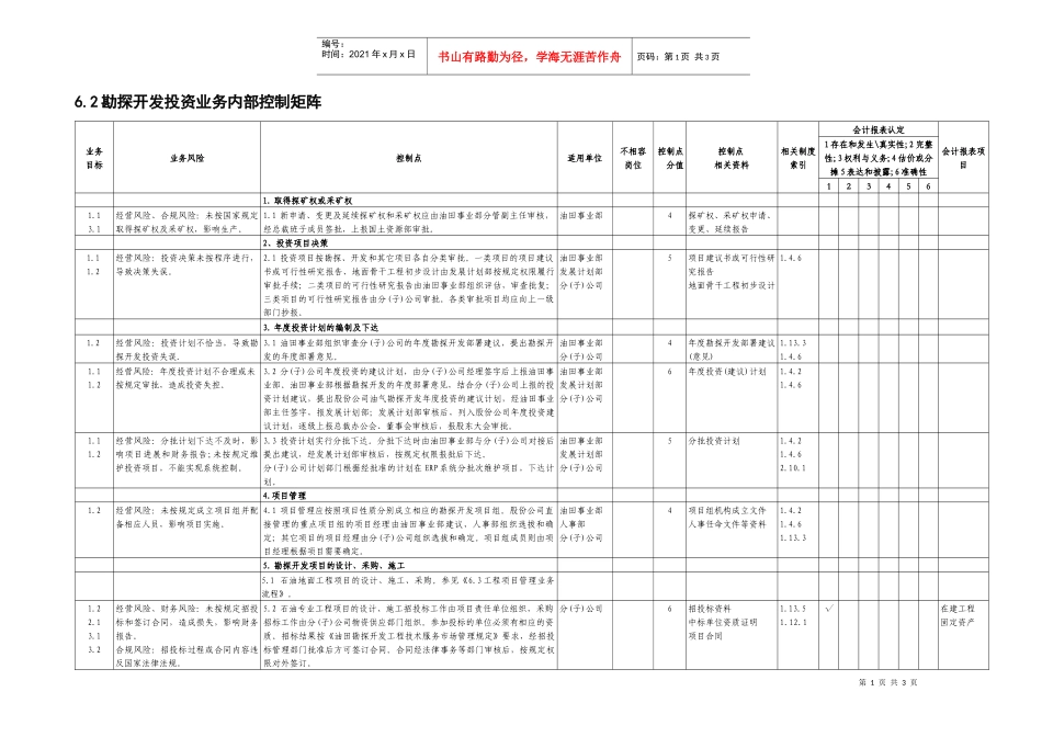 6.2勘探开发投资业务控制矩阵_第1页