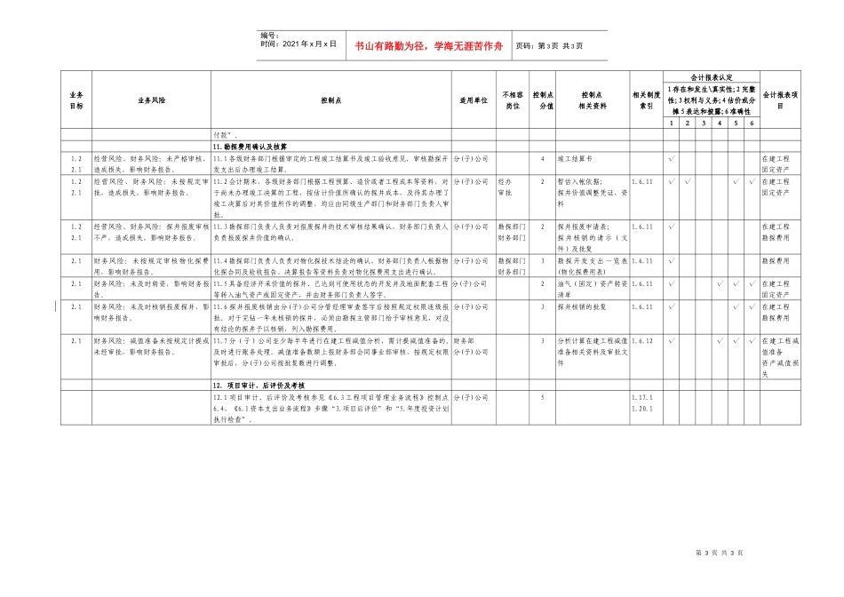 6.2勘探开发投资业务控制矩阵_第3页
