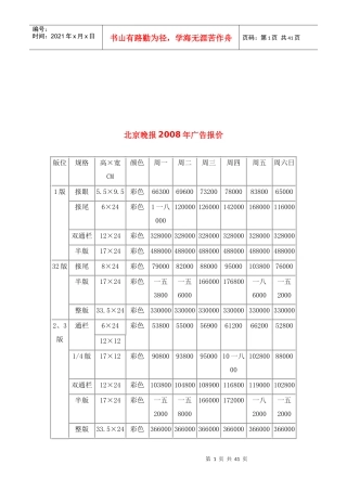 北京晚报年度广告报价