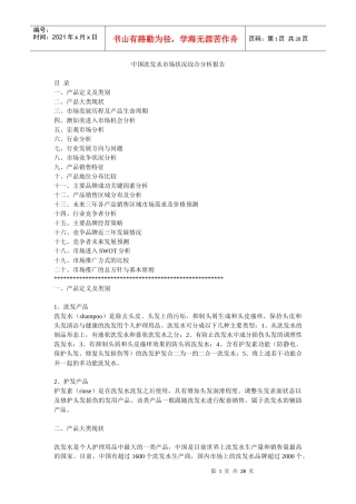 中国洗发水市场状况综合分析报告