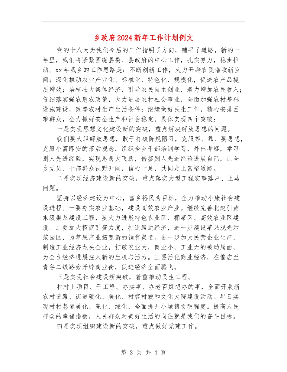 乡政府2024新年工作计划例文_第2页