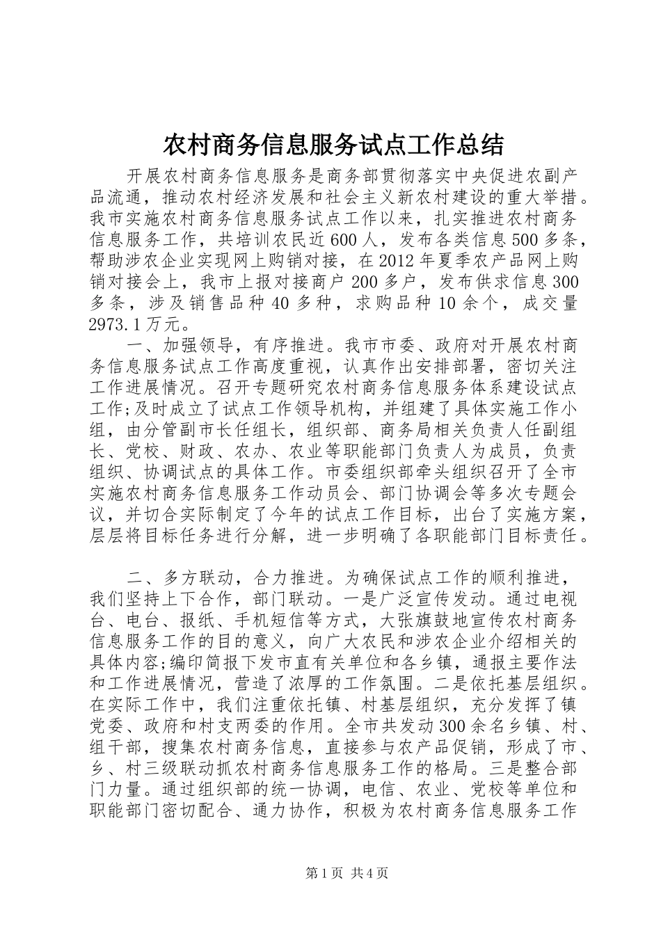 农村商务信息服务试点工作总结_第1页