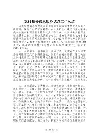 农村商务信息服务试点工作总结