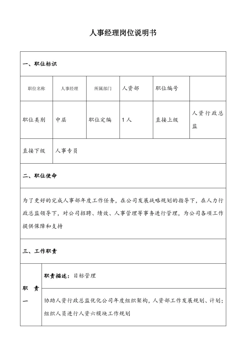 人事经理岗位职责说明书_第1页