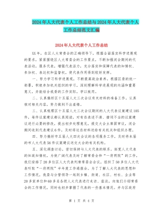 2024年人大代表个人工作总结与2024年人大代表个人工作总结范文汇编