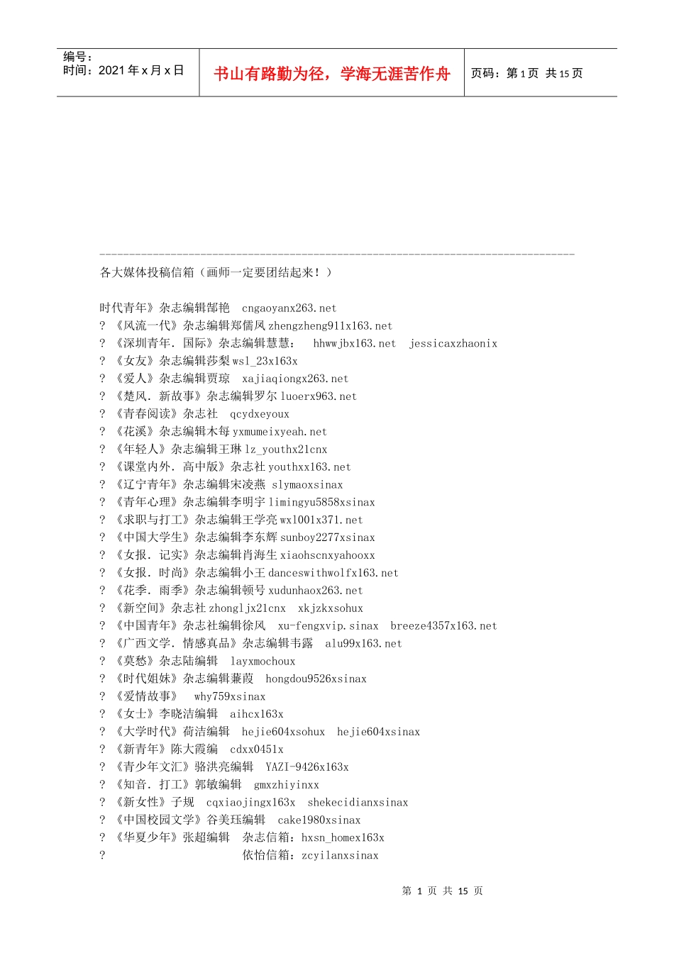 各大媒体投稿信箱介绍_第1页
