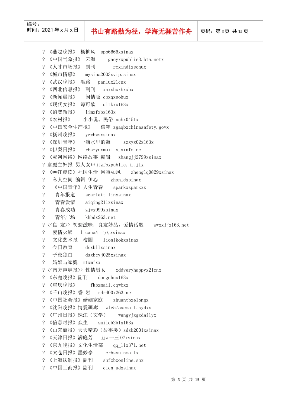 各大媒体投稿信箱介绍_第3页