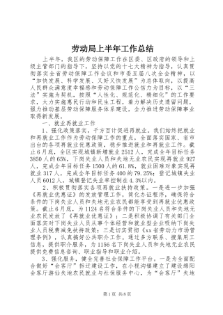 劳动局上半年工作总结