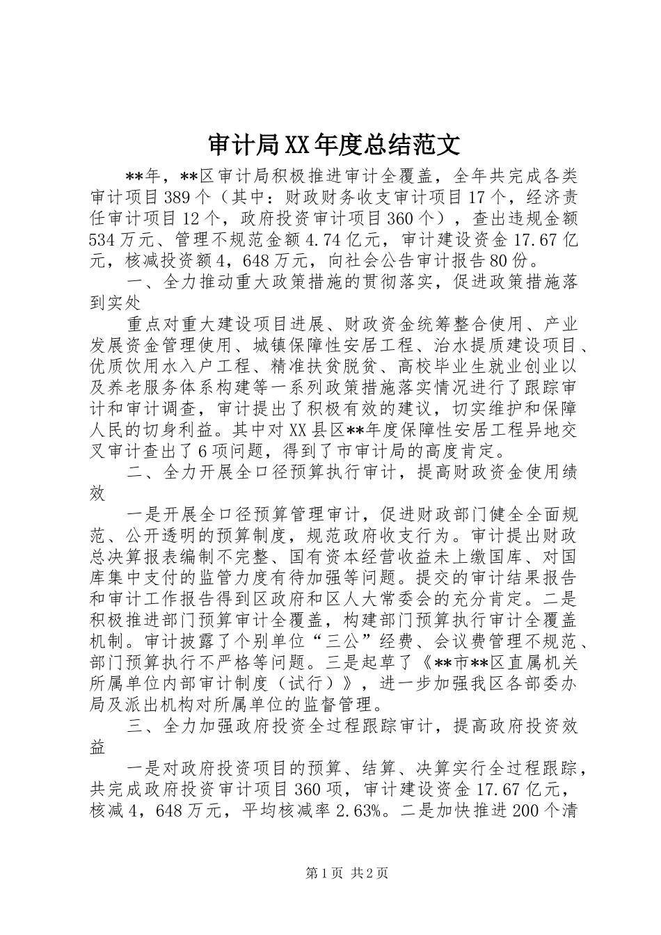 审计局XX年度总结范文_第1页