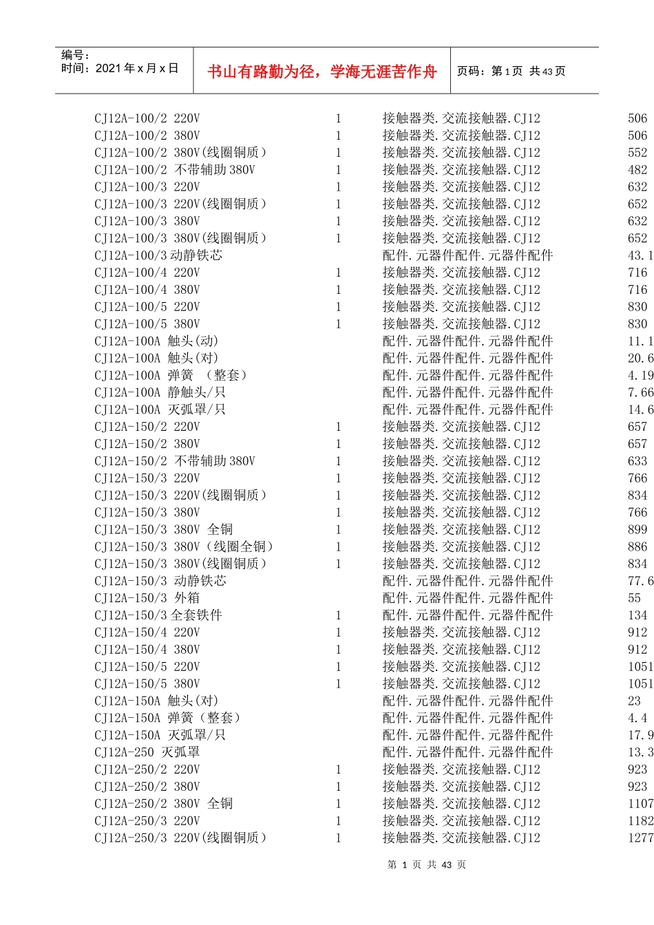 XXXX天正全部交流接触器非下浮价格_第1页