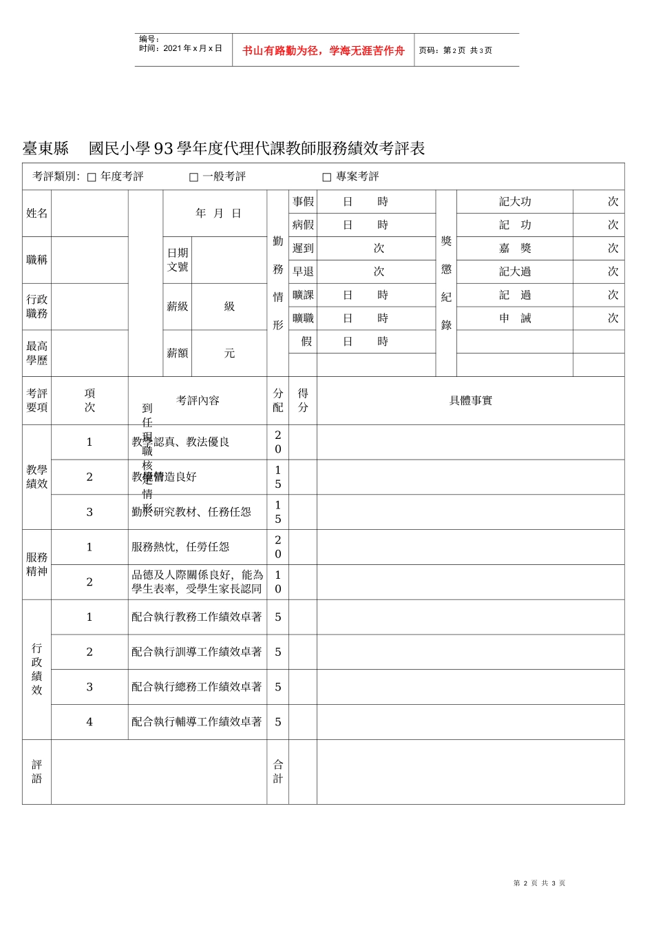 国民小学93学年度代理代课教师服务绩效考评清册_第2页