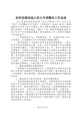农村发展局选人用人专项整治工作总结