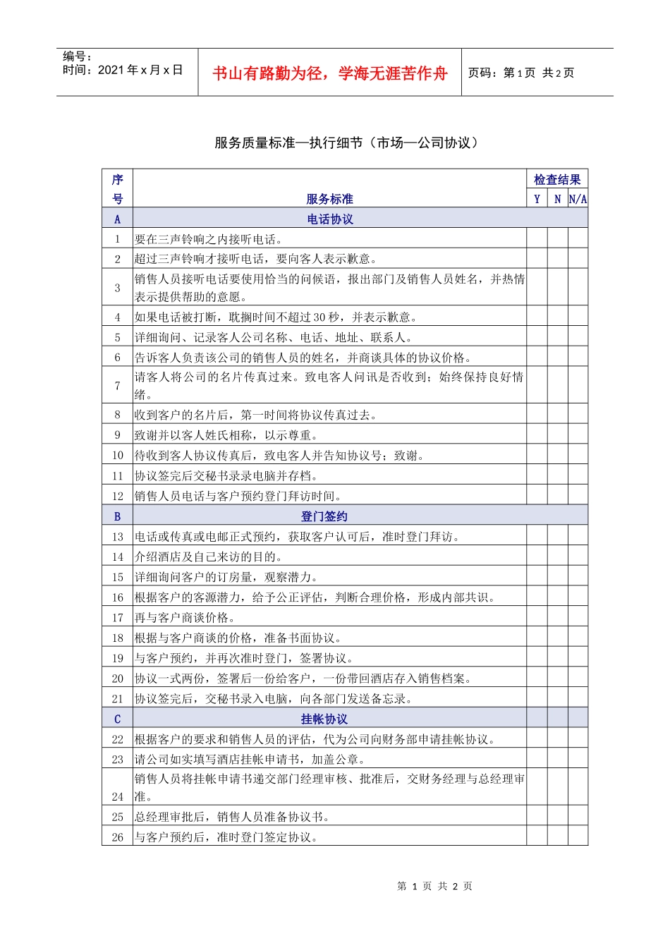 市场-公司协议服务质量检查表_第1页
