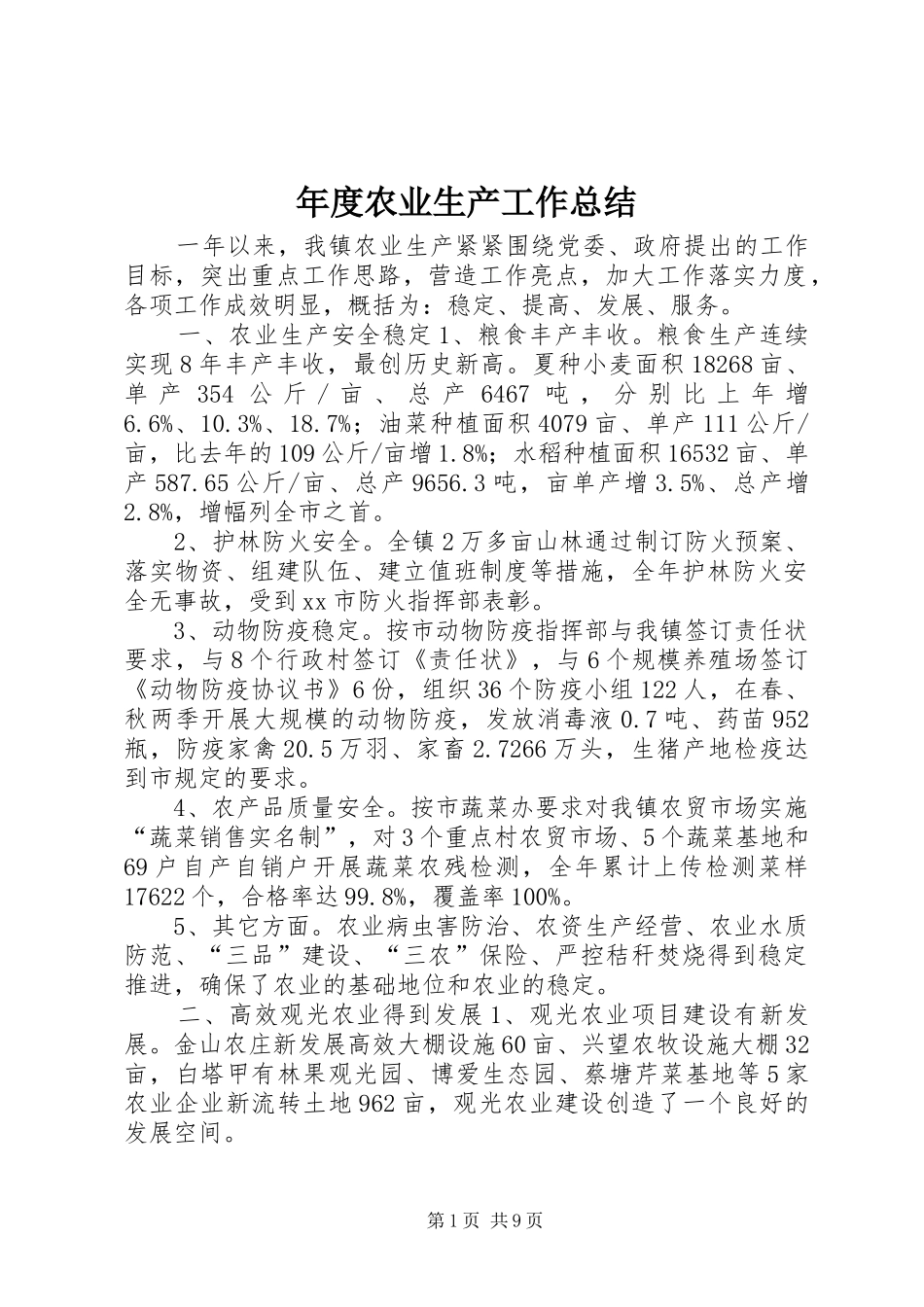 年度农业生产工作总结_第1页