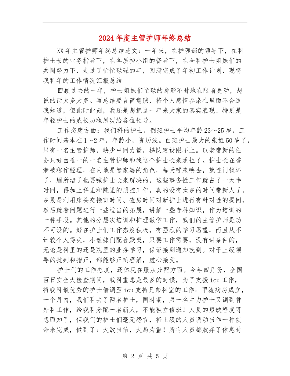 2024年度主管护师年终总结_第2页