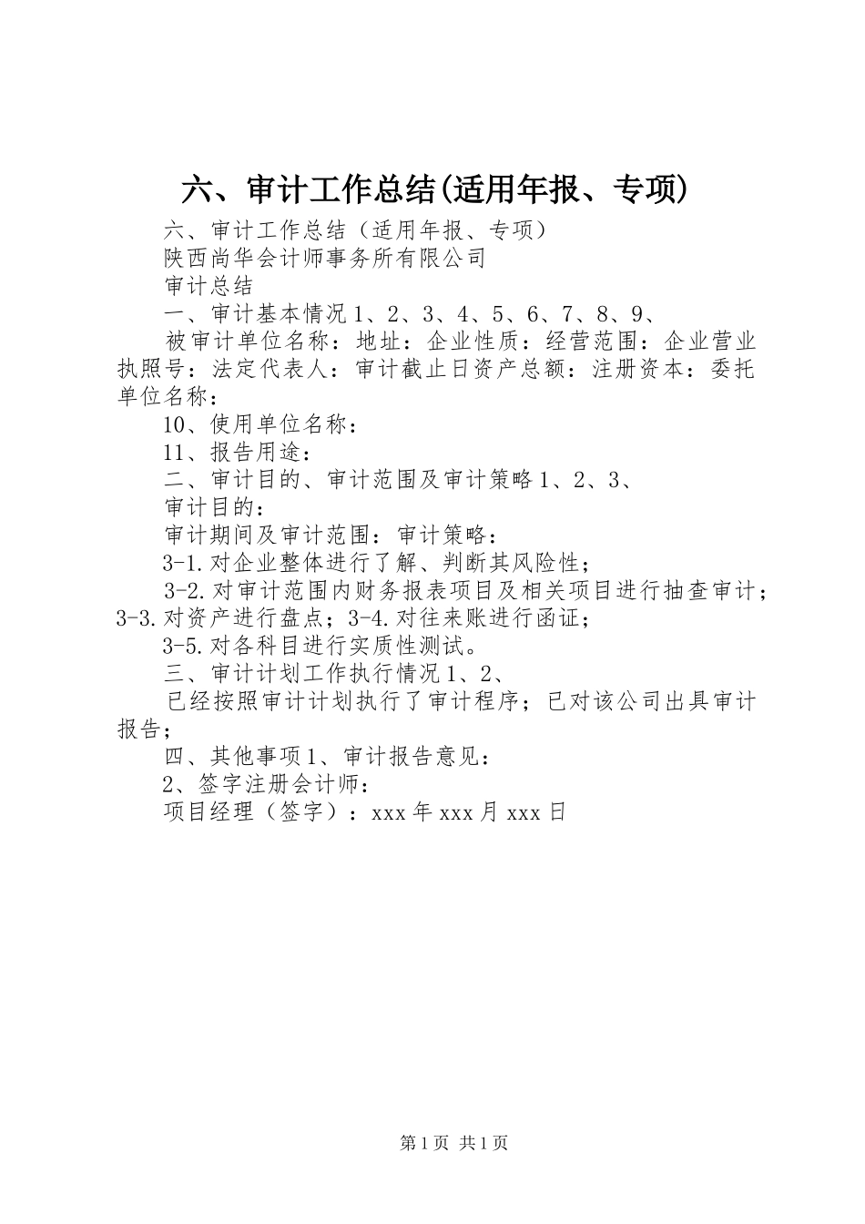 六、审计工作总结(适用年报、专项)_第1页