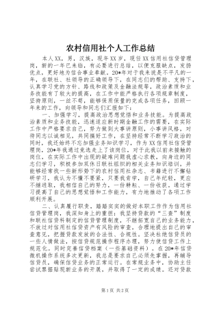 农村信用社个人工作总结
