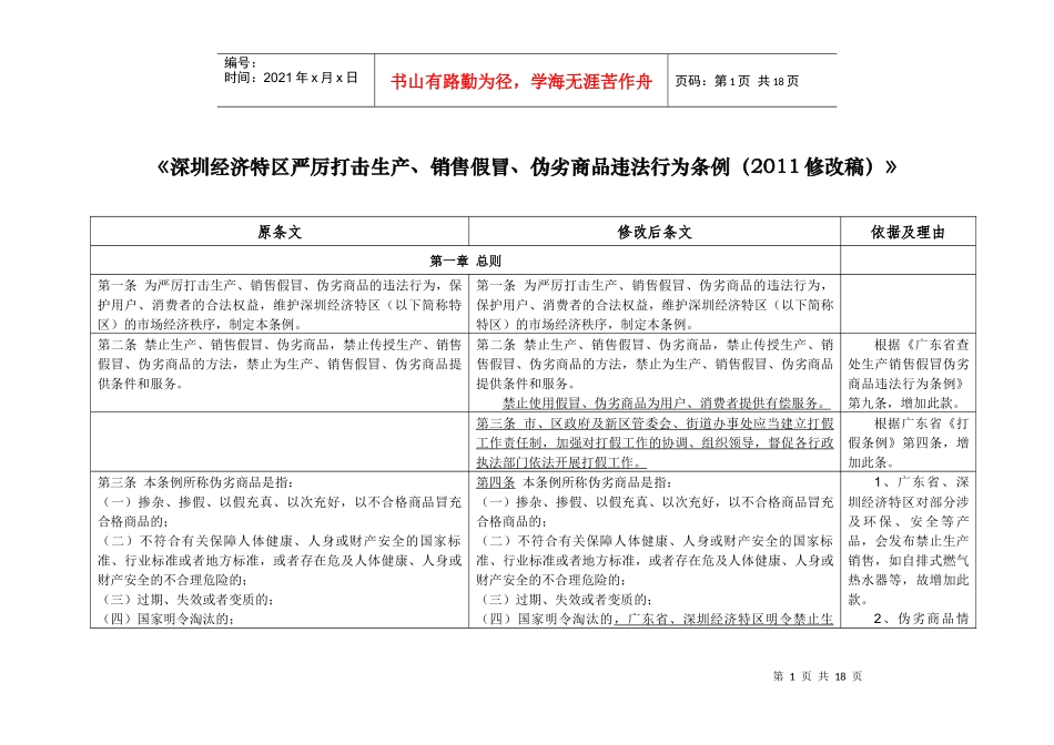 《深圳经济特区严厉打击生产、销售假冒、伪劣商品违法行为条例(XXXX_第1页