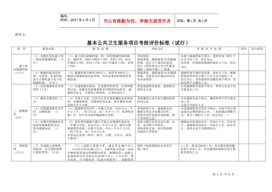 基本公共卫生服务项目考核评价标准（试行）_第1页
