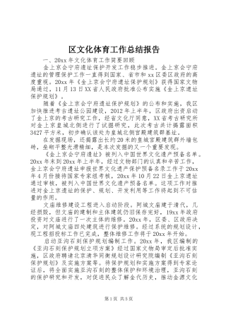 区文化体育工作总结报告