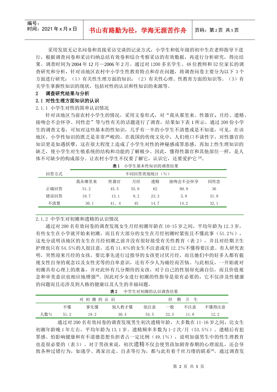 中小学生性生理、性心理与性教育调查研究_第2页