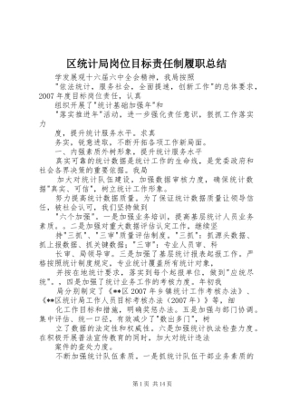 区统计局岗位目标责任制履职总结