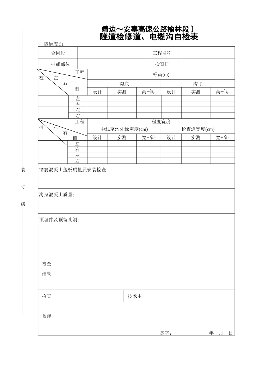 隧道检修道电缆沟自检表_第1页