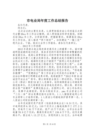 市电业局年度工作总结报告