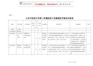 山东中医药大学第二附属医院工伤康复医疗服务价格表