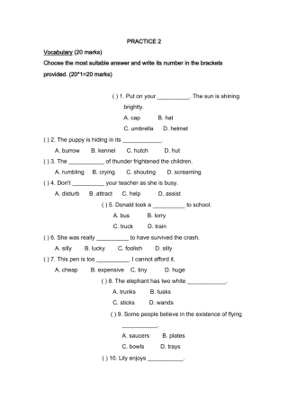 新加坡小学二年级英语试卷PRACTICE 22 