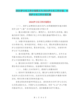 2024护士长工作计划范文与2024护士长工作计划：内科护士长工作计划汇编