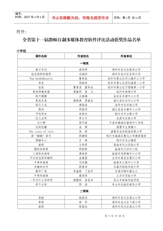 全省第十一届教师自制多媒体教育软件评比活动获奖作品