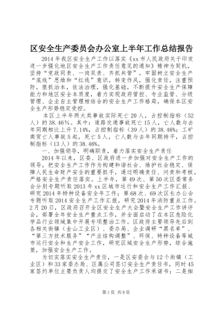 区安全生产委员会办公室上半年工作总结报告
