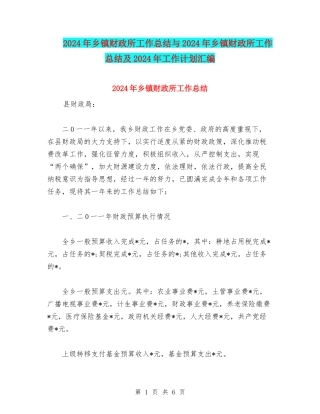 2024年乡镇财政所工作总结与2024年乡镇财政所工作总结及2024年工作计划汇编