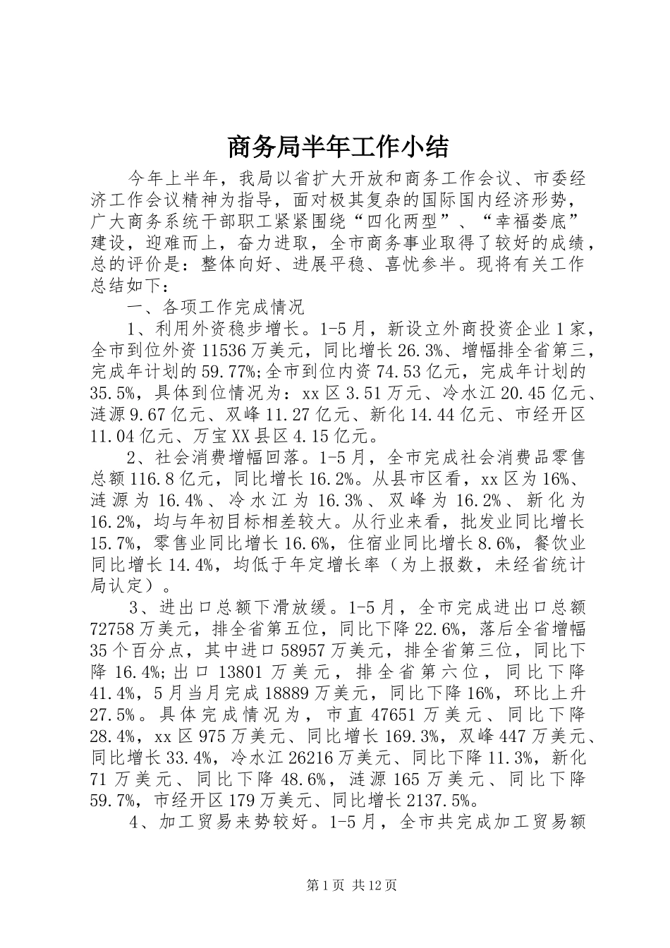 商务局半年工作小结_第1页
