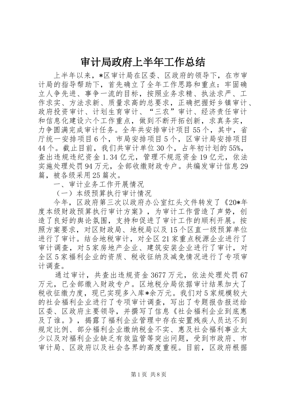 审计局政府上半年工作总结_第1页