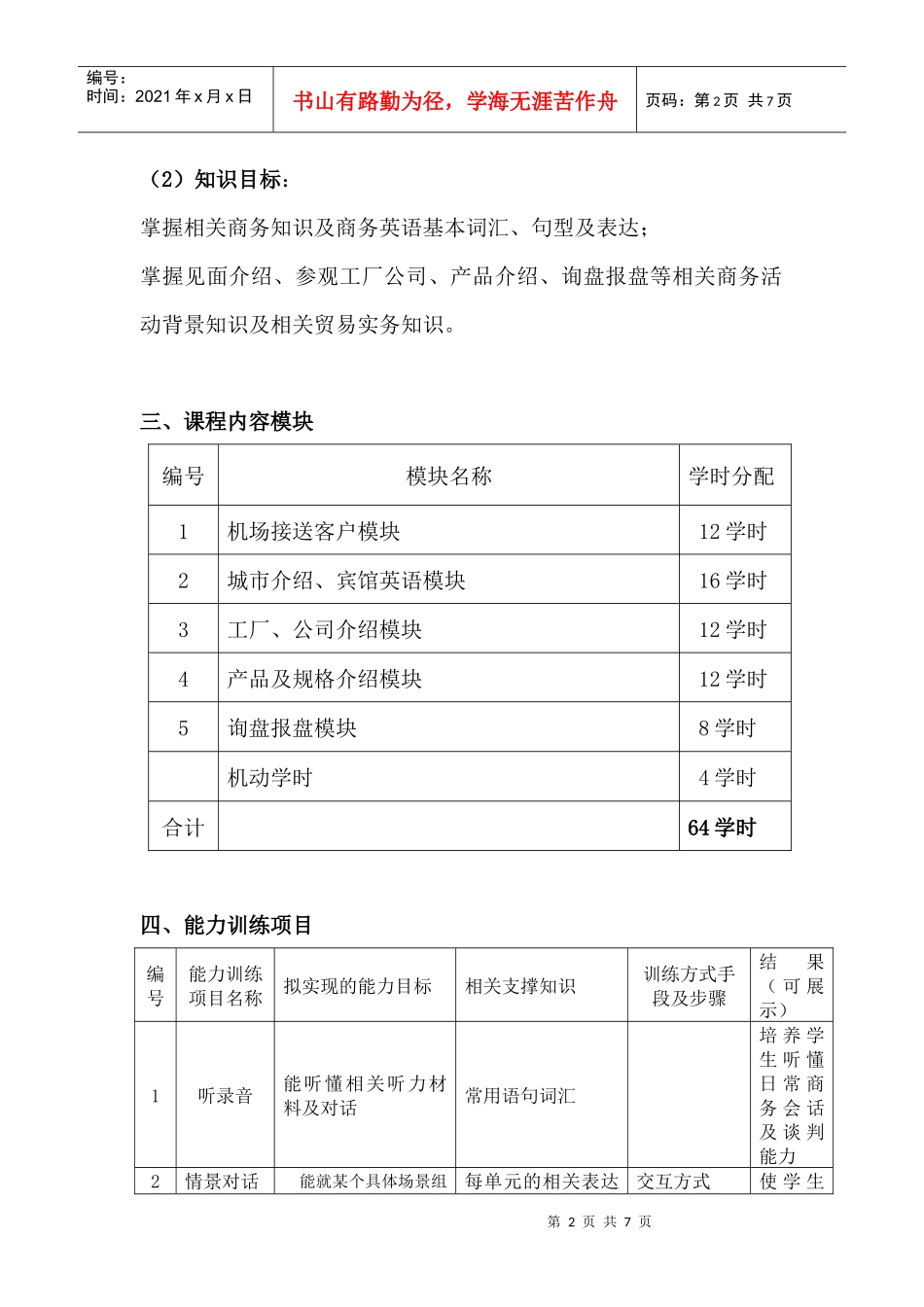 商务英语口语课程标准-湖南对外经济贸易职业学院_第2页