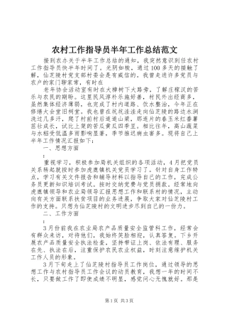 农村工作指导员半年工作总结范文