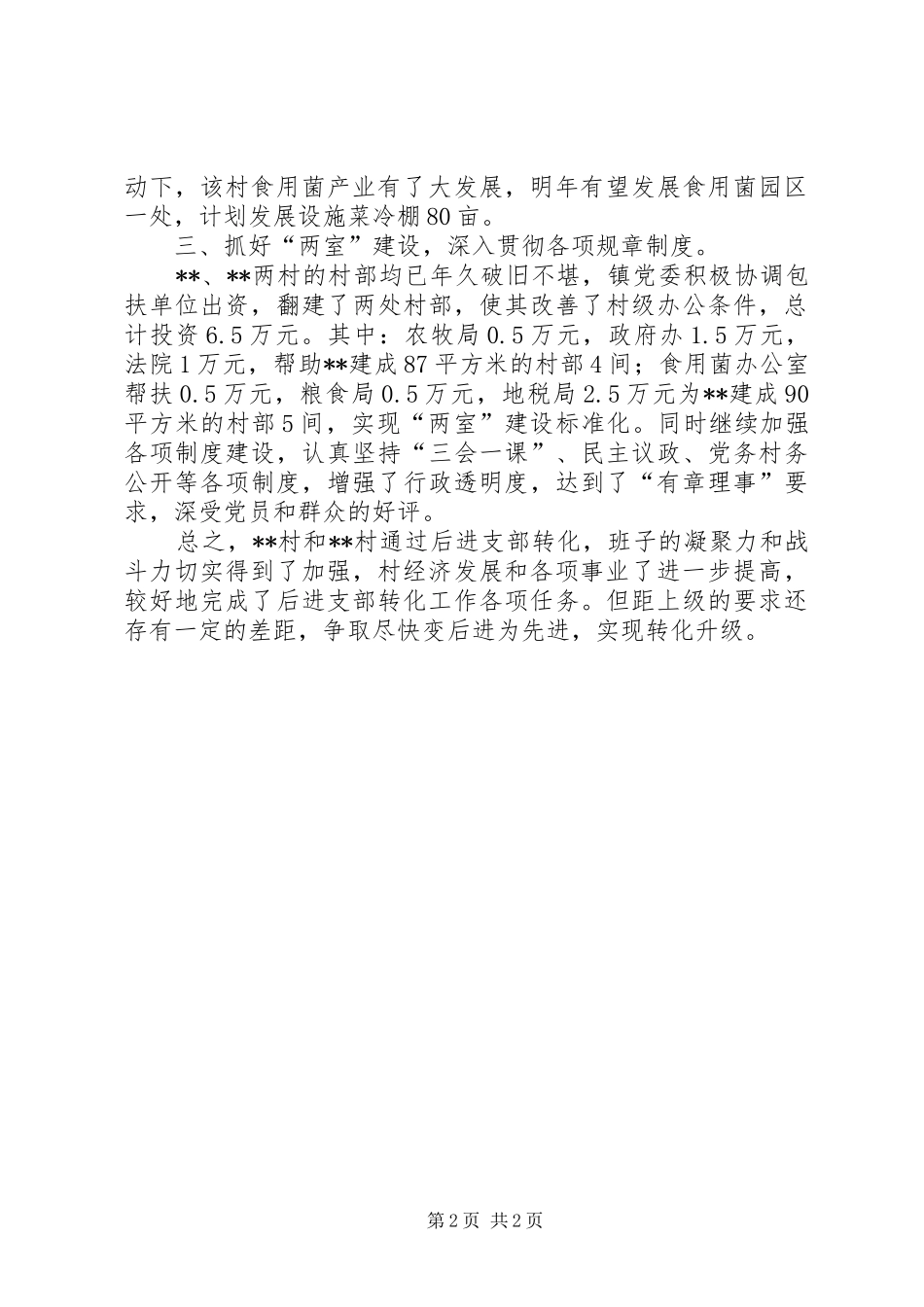 农村后进支部转化的工作总结_第2页
