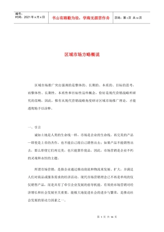 区域市场方略概说