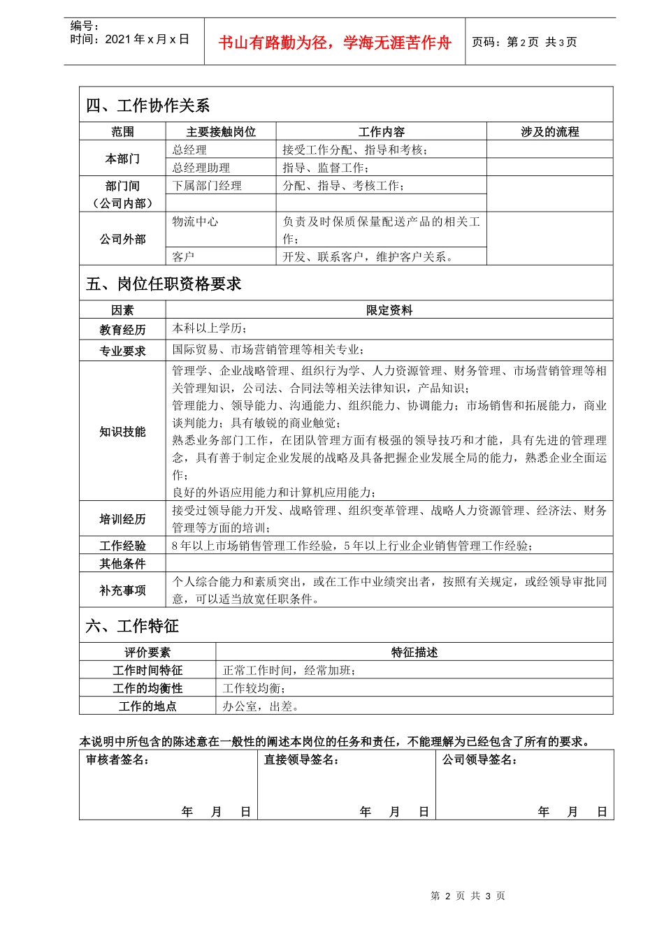 市场营销总监岗位说明书_第2页